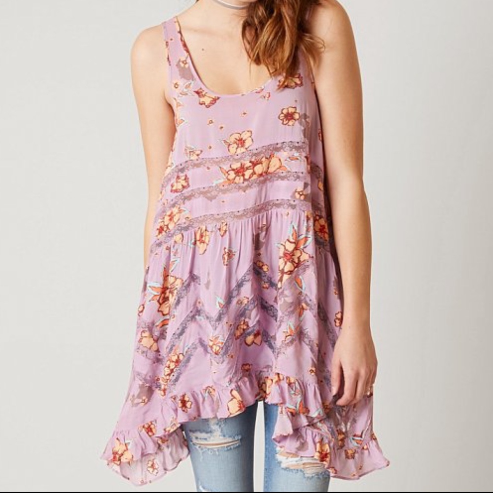 FREE PEOPLE VOILE AND LACE TRAPEZE LILAC COMBO